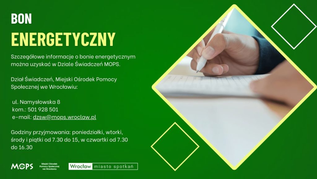 materiały organizatora Plansza z informacją o godzinach otwarcia MOPS-u przy ul. Namysłowskiej oraz adres oraz numer telefonu do placówki